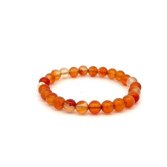 Natural Carnelian 6mm Stretchable Bracelet 18k Gold Bead Charm - Picture 3 of 5